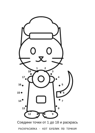 Раскраска Кот Бублик по точкам
