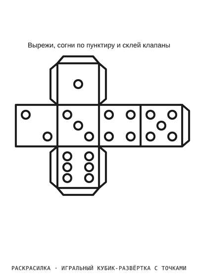 Раскраска Игральный кубик-развёртка с точками