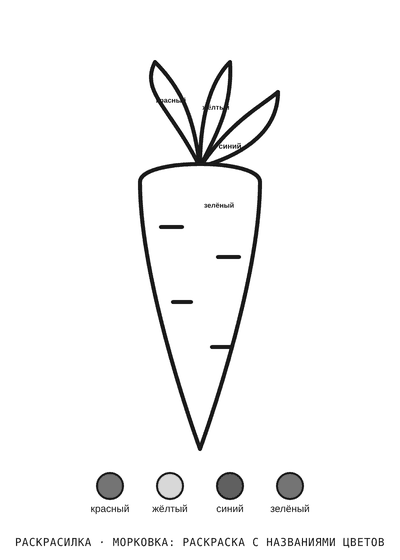 Раскраска Морковка: раскраска с названиями цветов